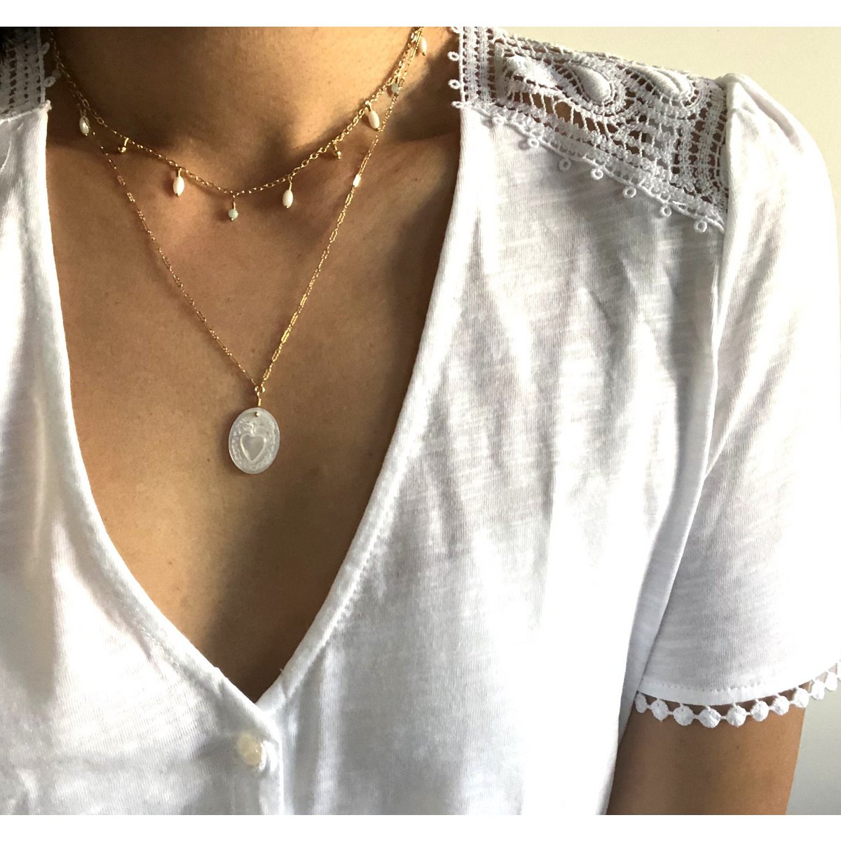 Halskæde Serena Amazonite Mother of Pearl