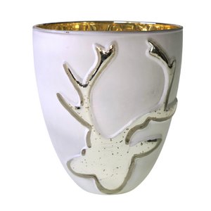 Lantern with deer motif, white, glass, 20x22 cm