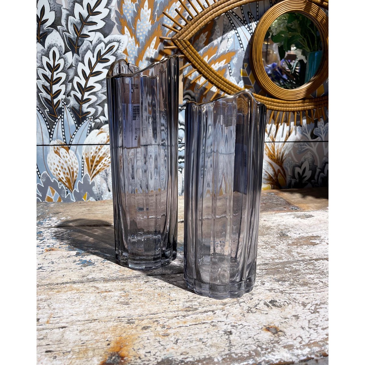 25CM COPPER RIM SMOKY GLASS VASE