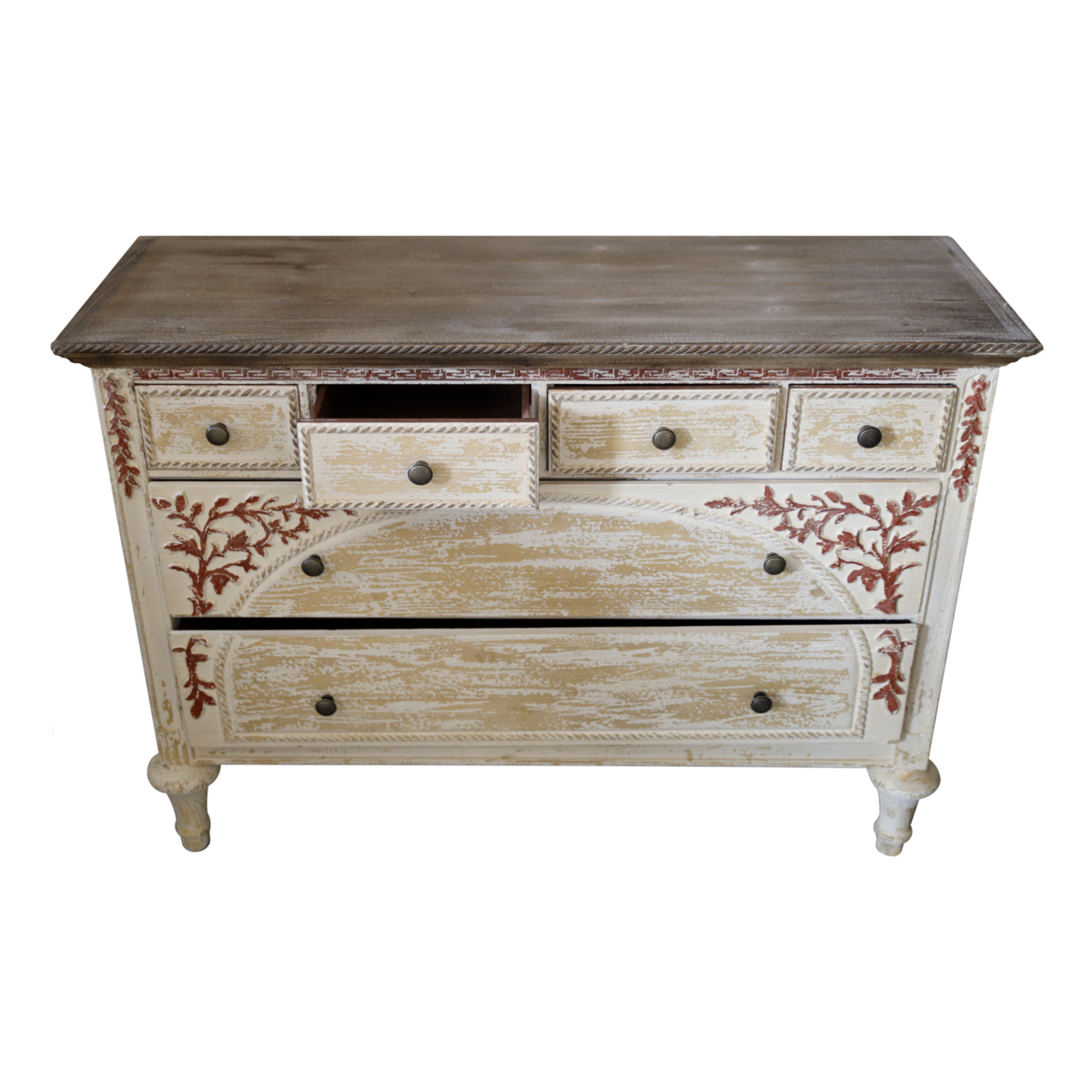 Mueble 6 cajones con friso rojo 108 x 38 x 79 h cm