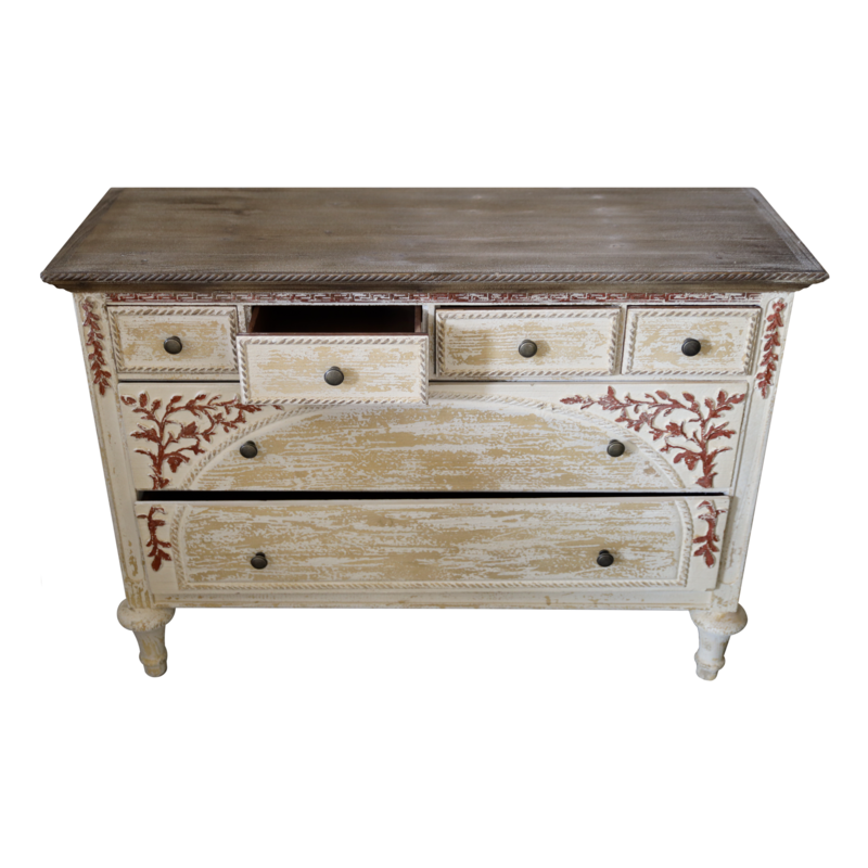 Mueble 6 cajones con friso rojo 108 x 38 x 79 h cm
