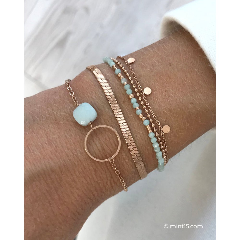 Bracciale a catena con anello - Amazzonite - Oro rosa