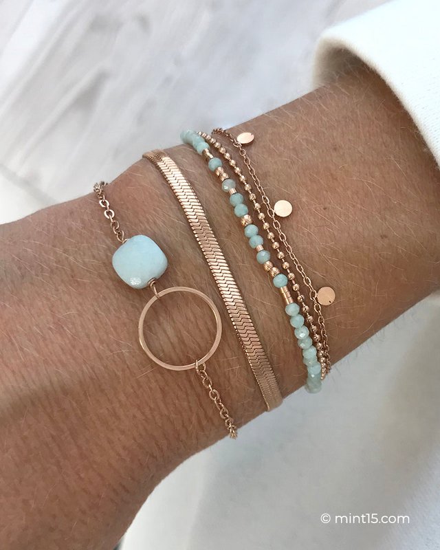 Bracciale a catena con anello - Amazzonite - Oro rosa