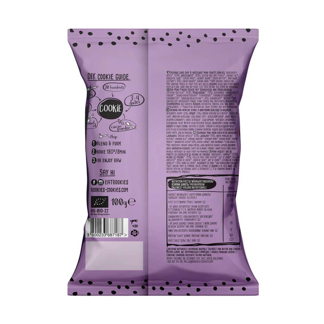 Mini Cookies Choc chip & Hazelnut, organic, Rookies 100g