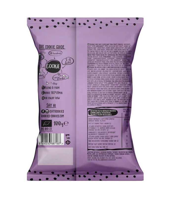 Mini Cookies Choc chip & Hazelnut, organic, Rookies 100g