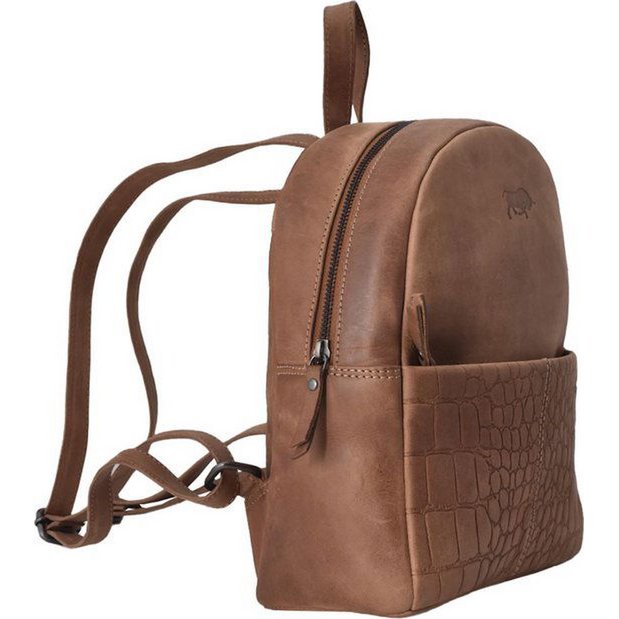 Backpack Ladies con crofone in pelle marrone chiaro - zaino in pelle di lusso con stampa di coccodrilli, una combinazione perfetta di stile e funzionalità per l'uso quotidiano.
