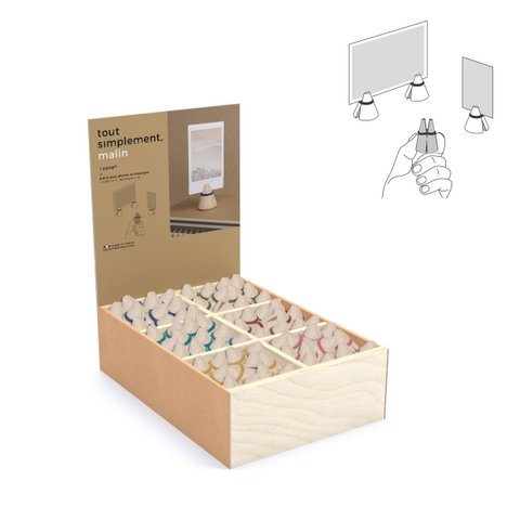 Display-Box mit 120 farbigen "i-cone" Foto- und Memo-Clips aus Holz + gratis Display-Box