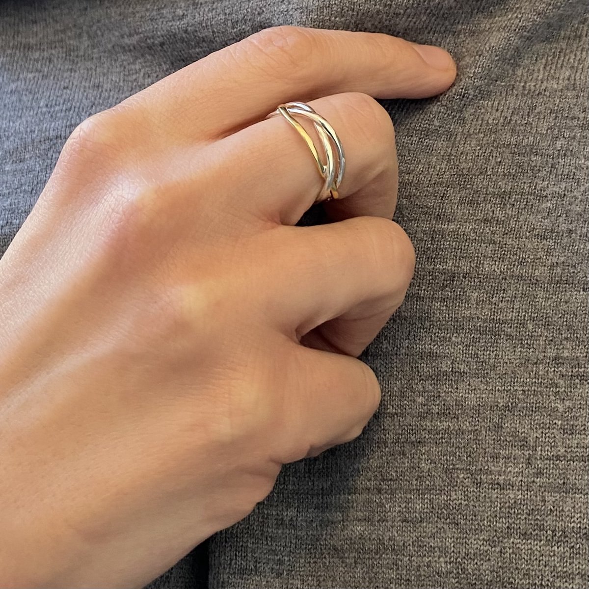 Silver and bronze tangle small ring