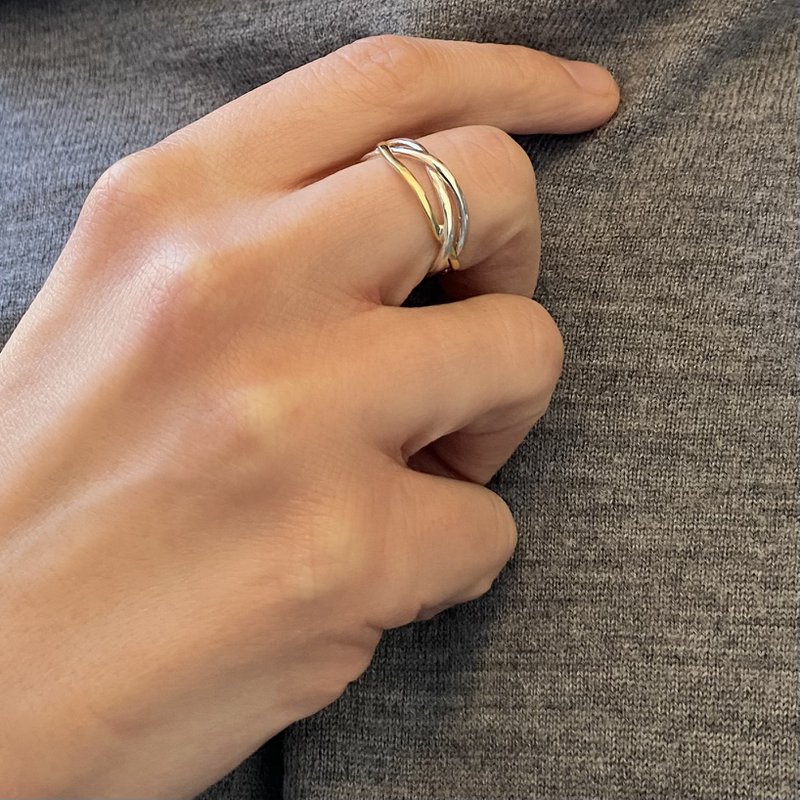 Silver and bronze tangle small ring