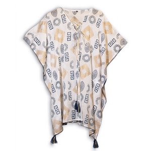 Nomad Sari Kaftan - Handlacktes Gold- und Blau -Griechenmotiv