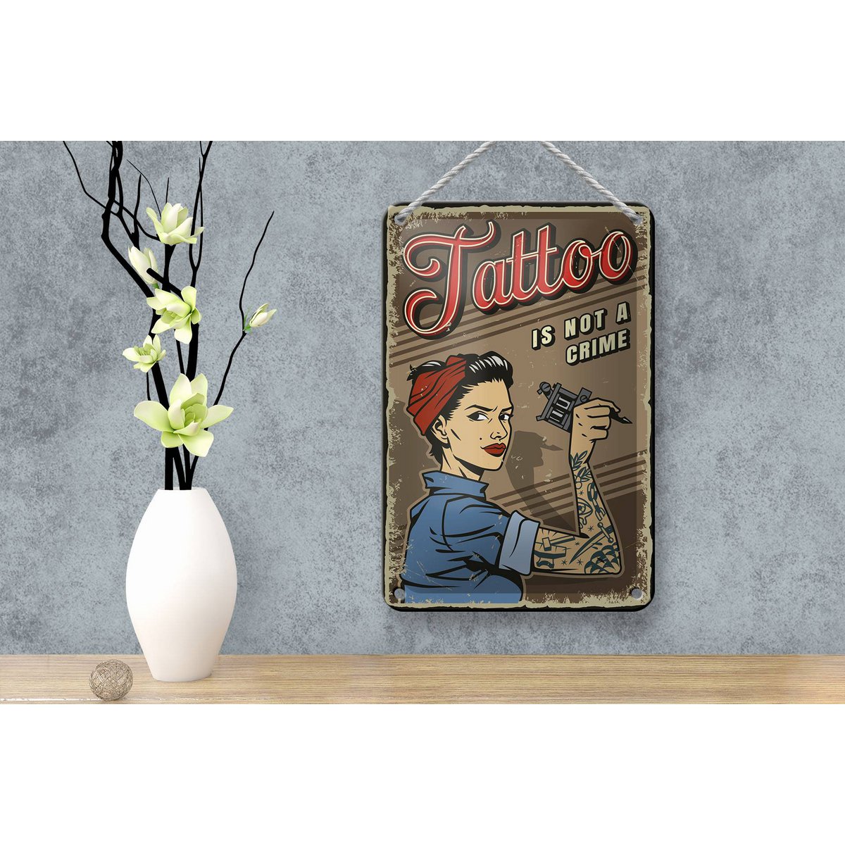 Blechschild Retro 12x18cm Tattoo is not a crime Pinup Dekoration