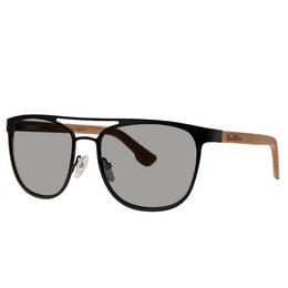 Black and brown metal framed sunglasses with gray lenses