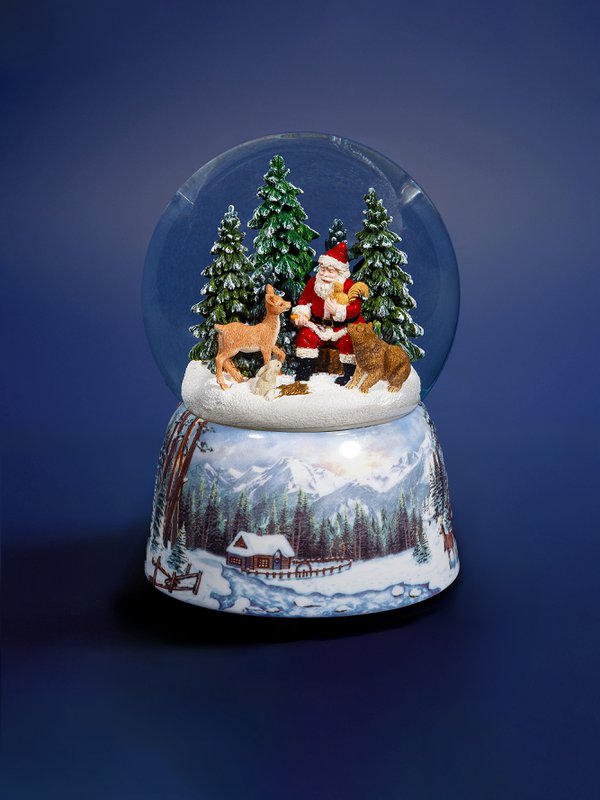 Gentil Santa snekugle – glas julesnekugle, musikalsk snekugle med julemand og skovdyr