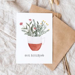Folding card "Get well soon, terracotta cup" | recovery