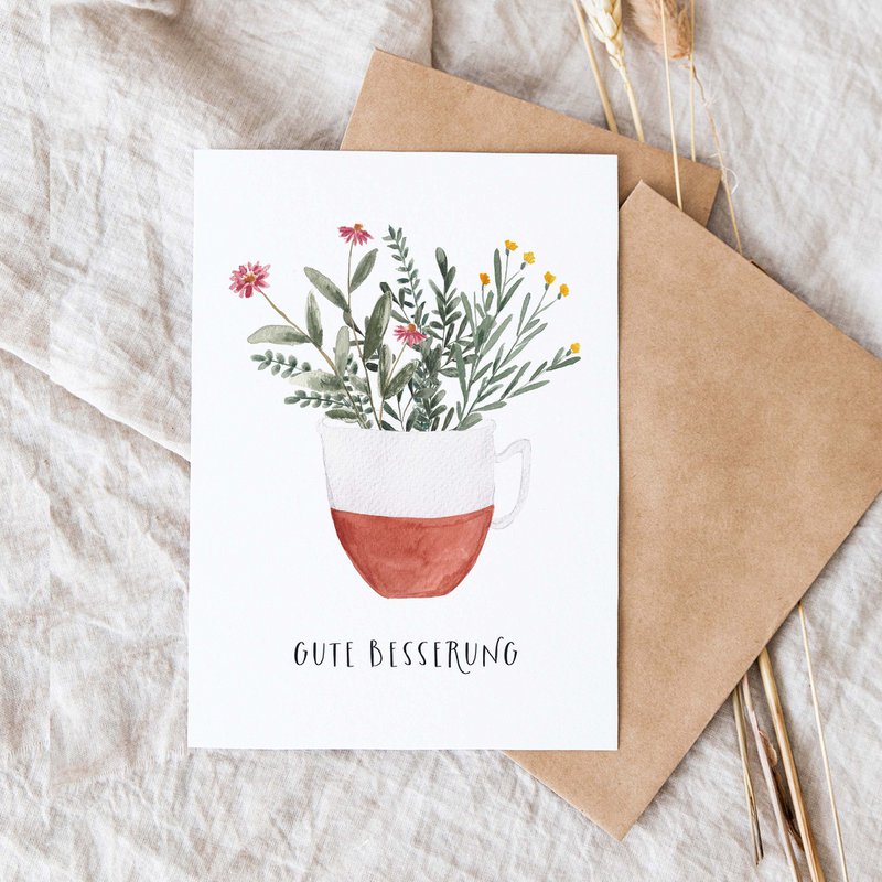Folding card "Get well soon, terracotta cup" | recovery
