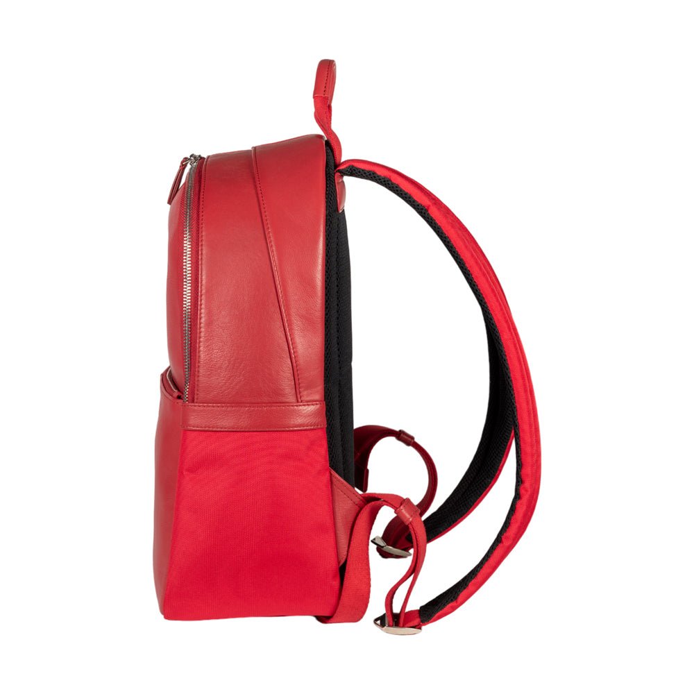 RB2001V | Netbook-/Tablet-Rucksack aus Nylon/echtem Leder mit leichter Narbung. Reißverschluss und verstellbare Schultergurte – Farbe Rot – Maße: 27 x 38 x 14 cm. Verpackung: Tasche aus Vliesstoff