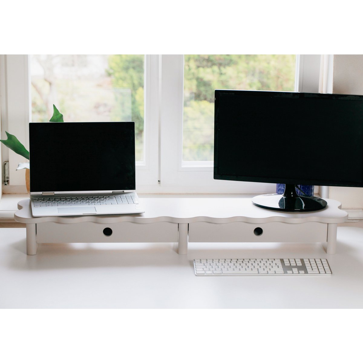 Monitor stand FLOWER 109cm wide for two monitors funky style