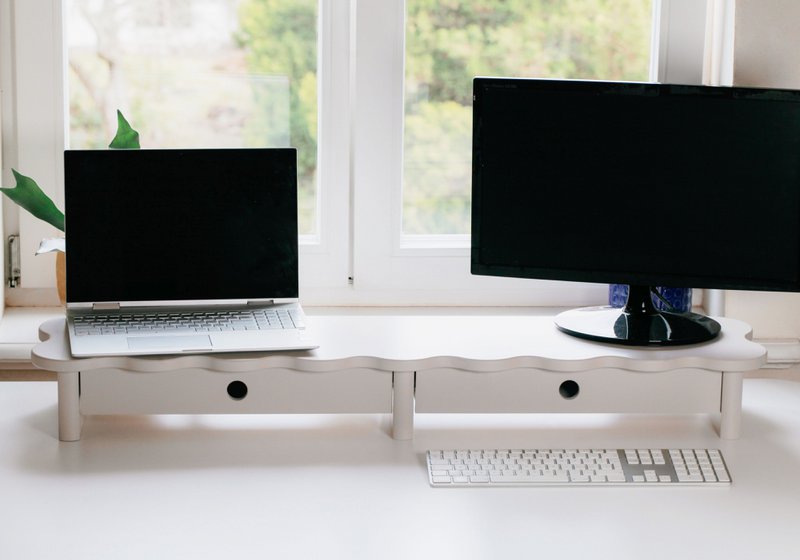 Monitor stand FLOWER 109cm wide for two monitors funky style