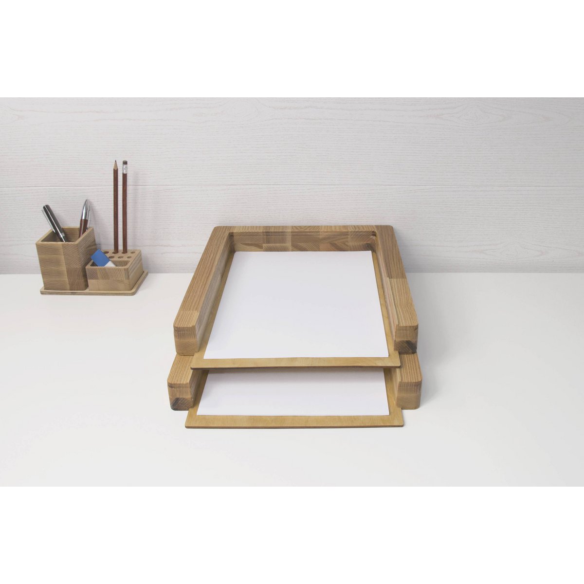 Bac à papier, Lot de 2 bacs à papier en bois
