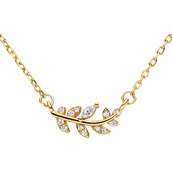 Necklace with leaf pendant with zirconia 925 silver-gold