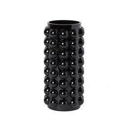 A black glass vase with a bubble pattern, suitable for holding flowers or decorative purposes.