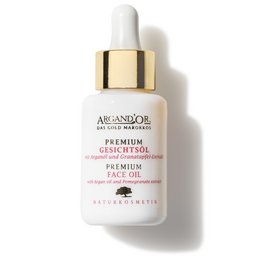 Premium face oil with organic argan oil and organic pomegranate extract. Nourishing and rejuvenating formula for all skin types.
