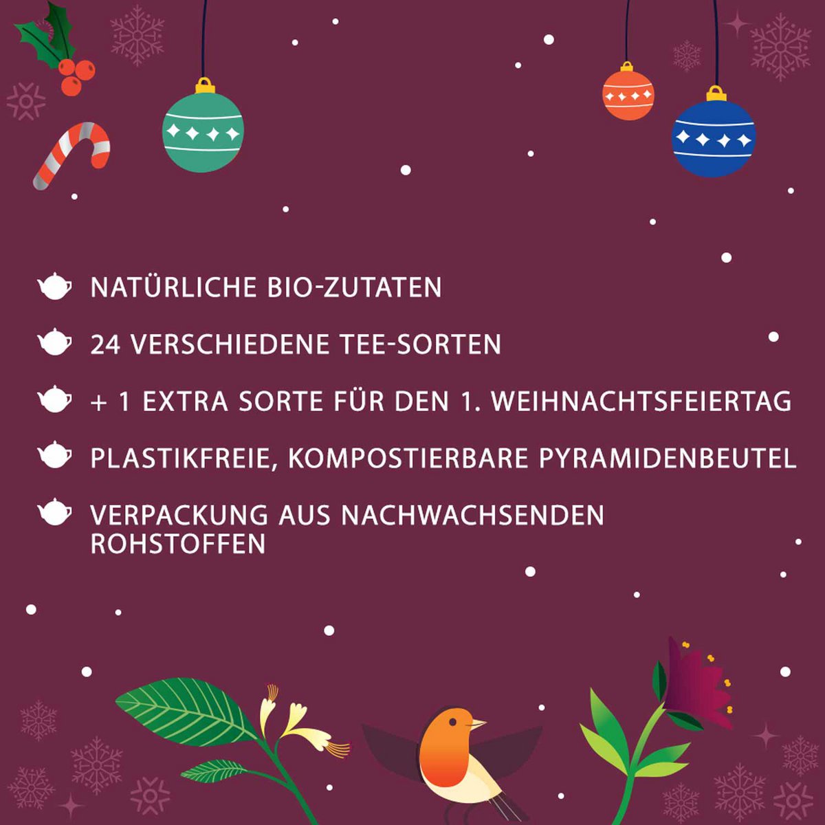 ETS - Teebuch Tee Adventskalender mit Schleife "Wellness", 25 Boxen mit BIO-Tee in hochwertigen Pyramiden