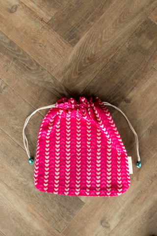 Stoffgeschenktüten Double Drawstring- Batik Collection - Fuchsia / Hearts