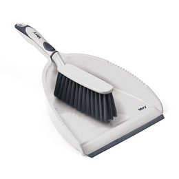 Mery - Zestaw szufelki i szczotki, Ergonomiczny uchwyt, Guma z podwójnym klipsem, Wysokiej jakości włosie, Krawędzie, Szczotka do czyszczenia, Przenośny, 23 x 34 cm, Szary/Czarny