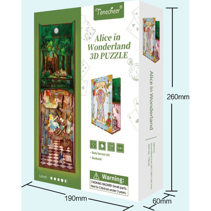 Tonecher, DIY Book Nook, Alice in Wonderland Bookend, TQ128, 18x8x24,5 cm