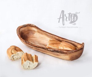 French Bread Basket Handmade from Olive Wood – Rustic Serving Bowl 
