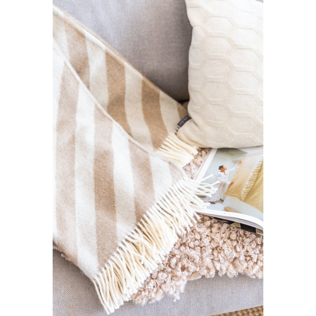 Filip Blanket Beige Soft Lightweight Norwegian Wool Blanket
