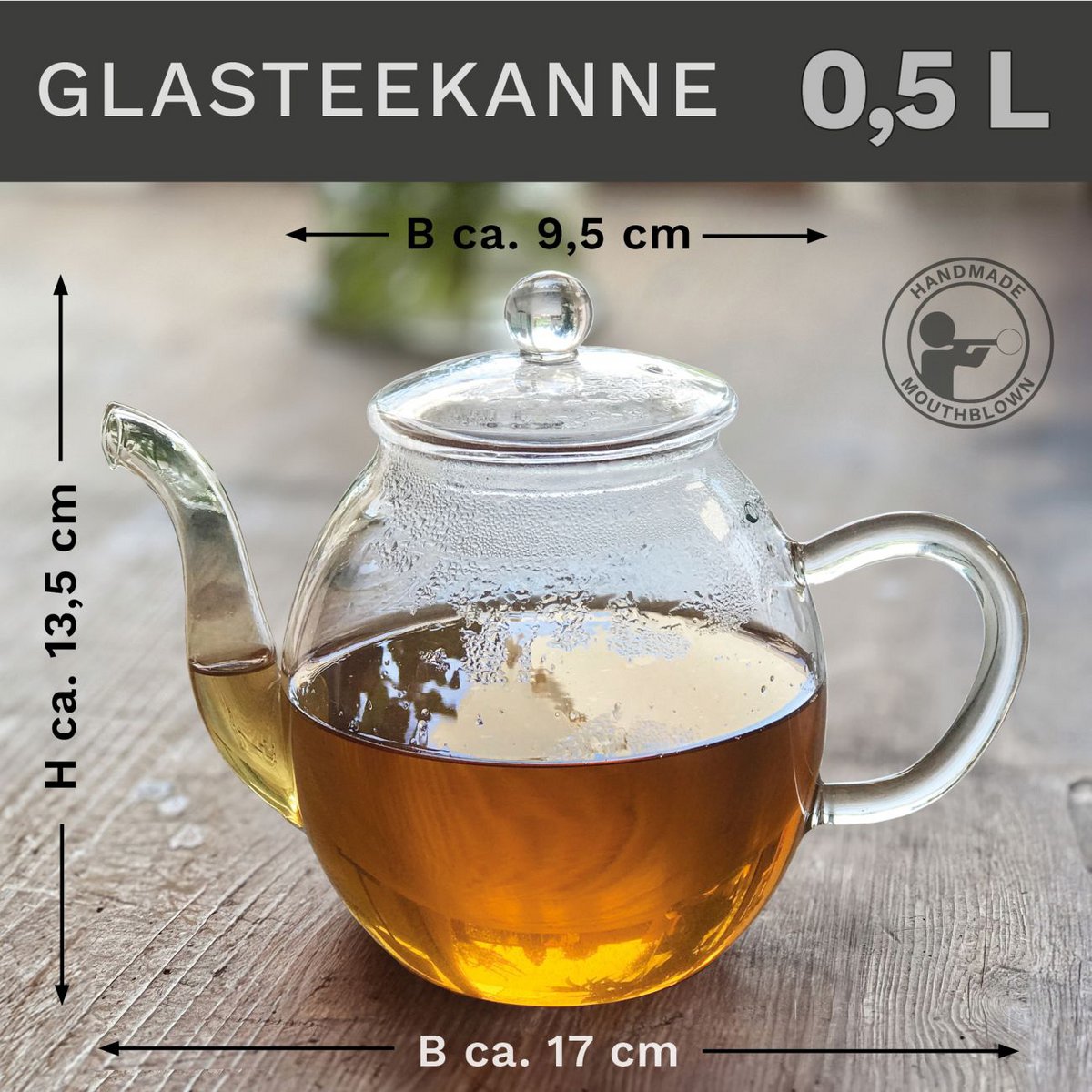Creano Glasteekanne mit Deckel 500ml hitzebeständig