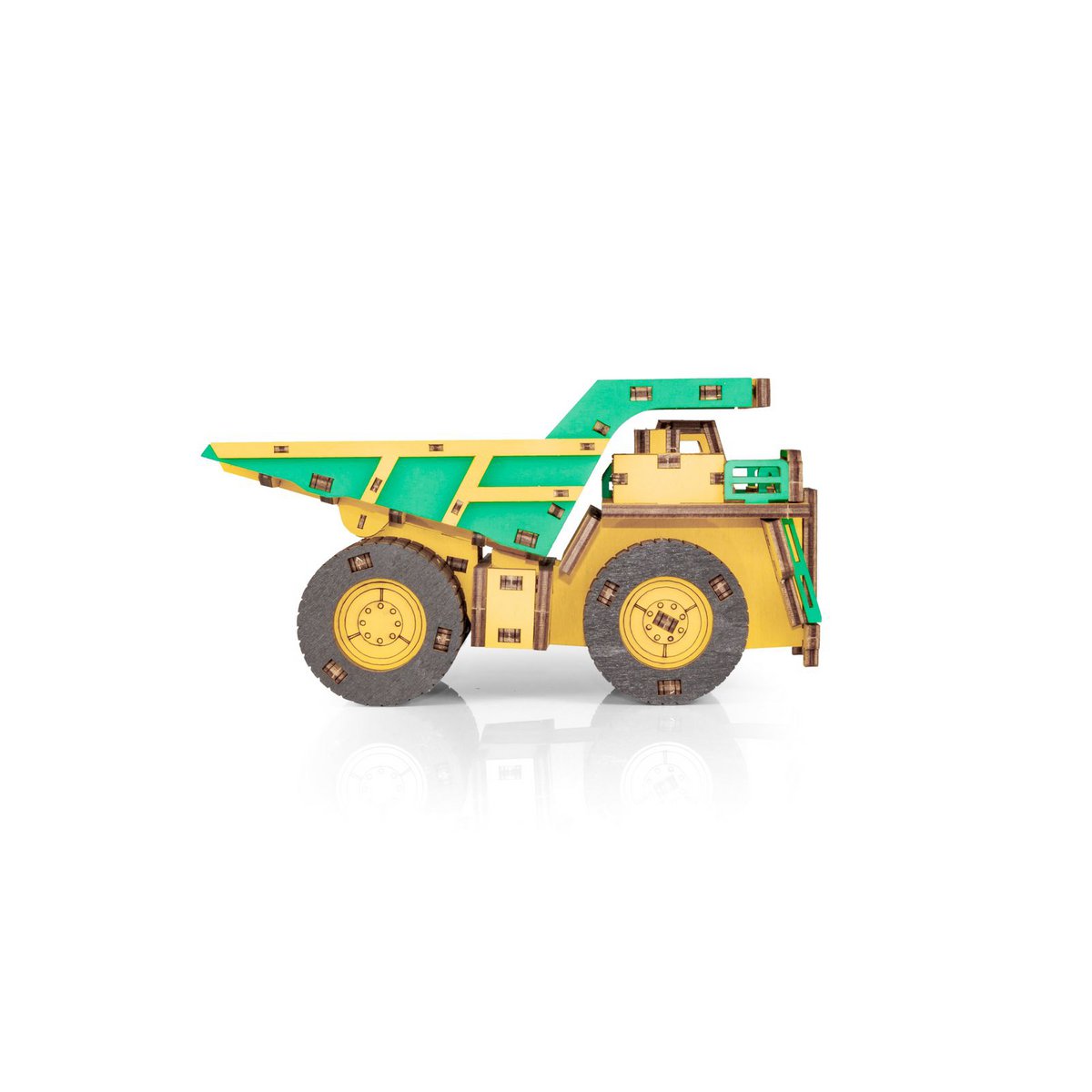 Eco Wood Art (EWA) 3D-Puzzle aus mechanischem Holz, Bergbau-Muldenkipper Belaz-7513E, 4219, Farbe Gelb und Grün, 17 x 10 x 9 cm