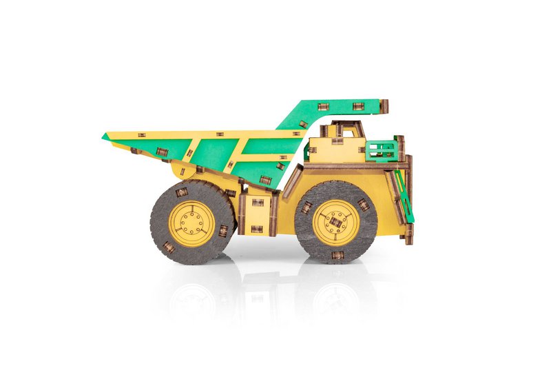 Eco Wood Art (EWA) 3D-Puzzle aus mechanischem Holz, Bergbau-Muldenkipper Belaz-7513E, 4219, Farbe Gelb und Grün, 17 x 10 x 9 cm