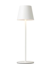 A tall, cylindrical white table lamp with a simple, minimalist design.