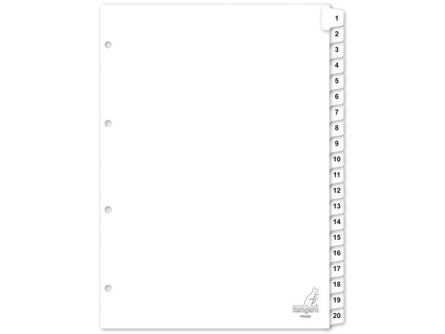 Tab Kangaro A4 numbers cardboard 190gsm 4r. 20pcs white