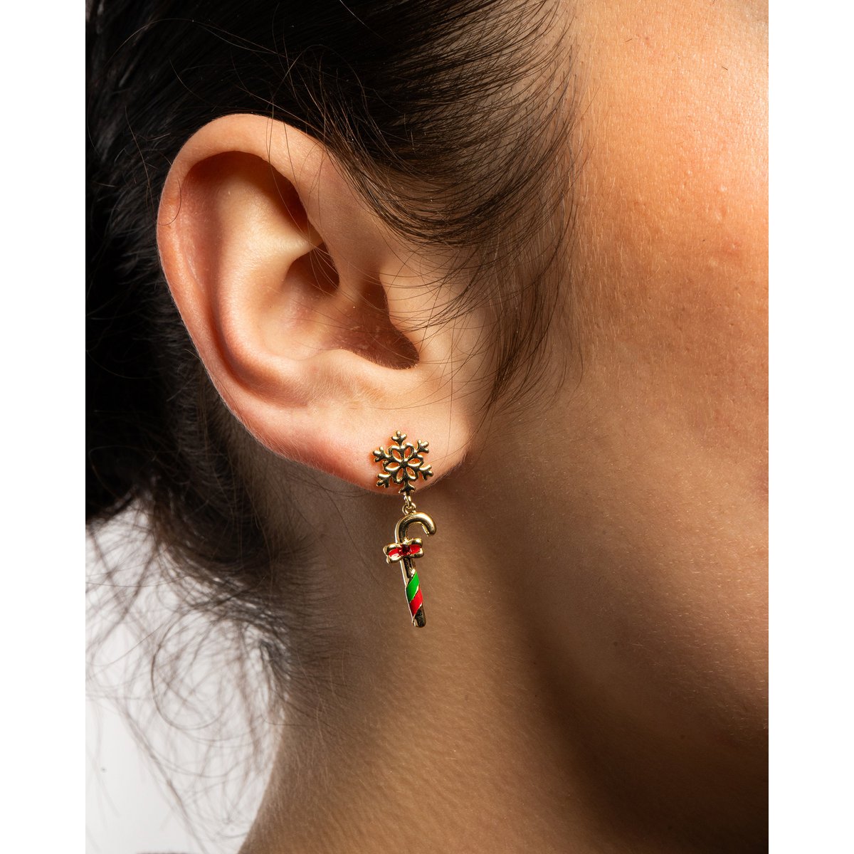 Earrings - Candy cane with snowflake