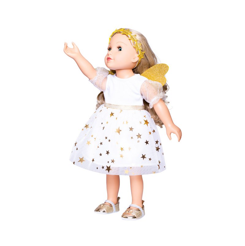 Dukkekjole "Guardian Angel" med stjernehårbånd, str 28-35 cm