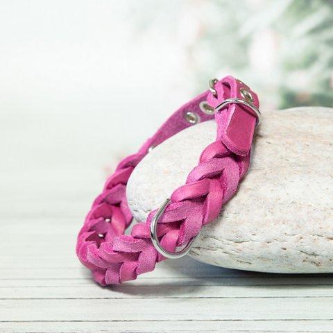 Leather collar | Pink | 4 sizes | Handcrafted