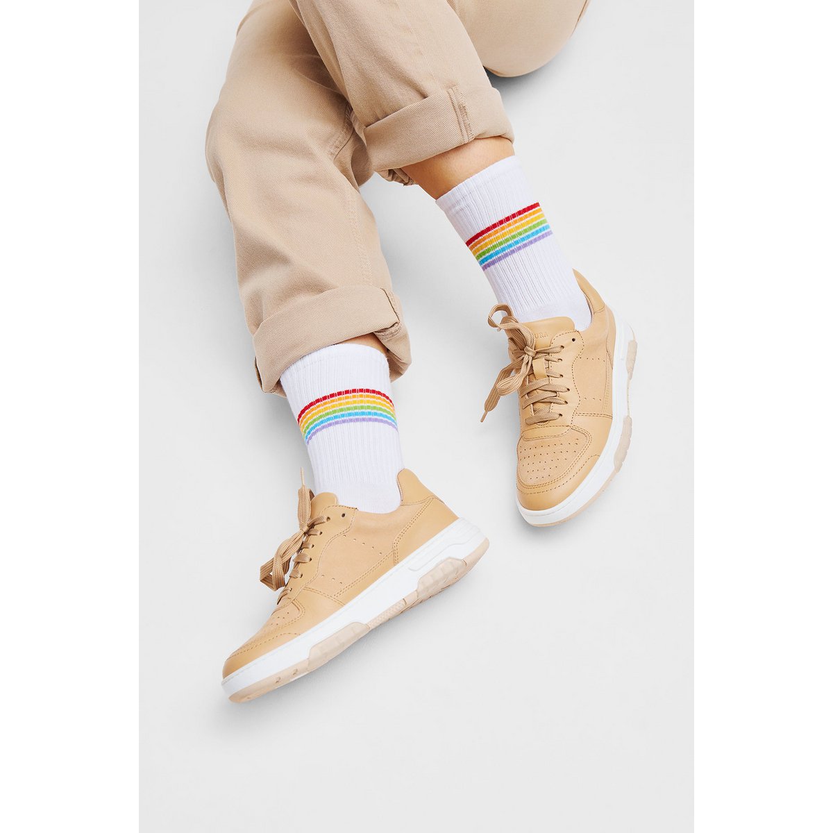 Organic Socks Stripes - white tennis socks with colorful stripes
