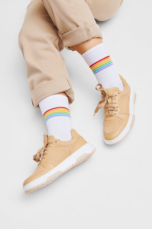 Organic Socks Stripes - białe skarpetki tenisowe w kolorowe paski