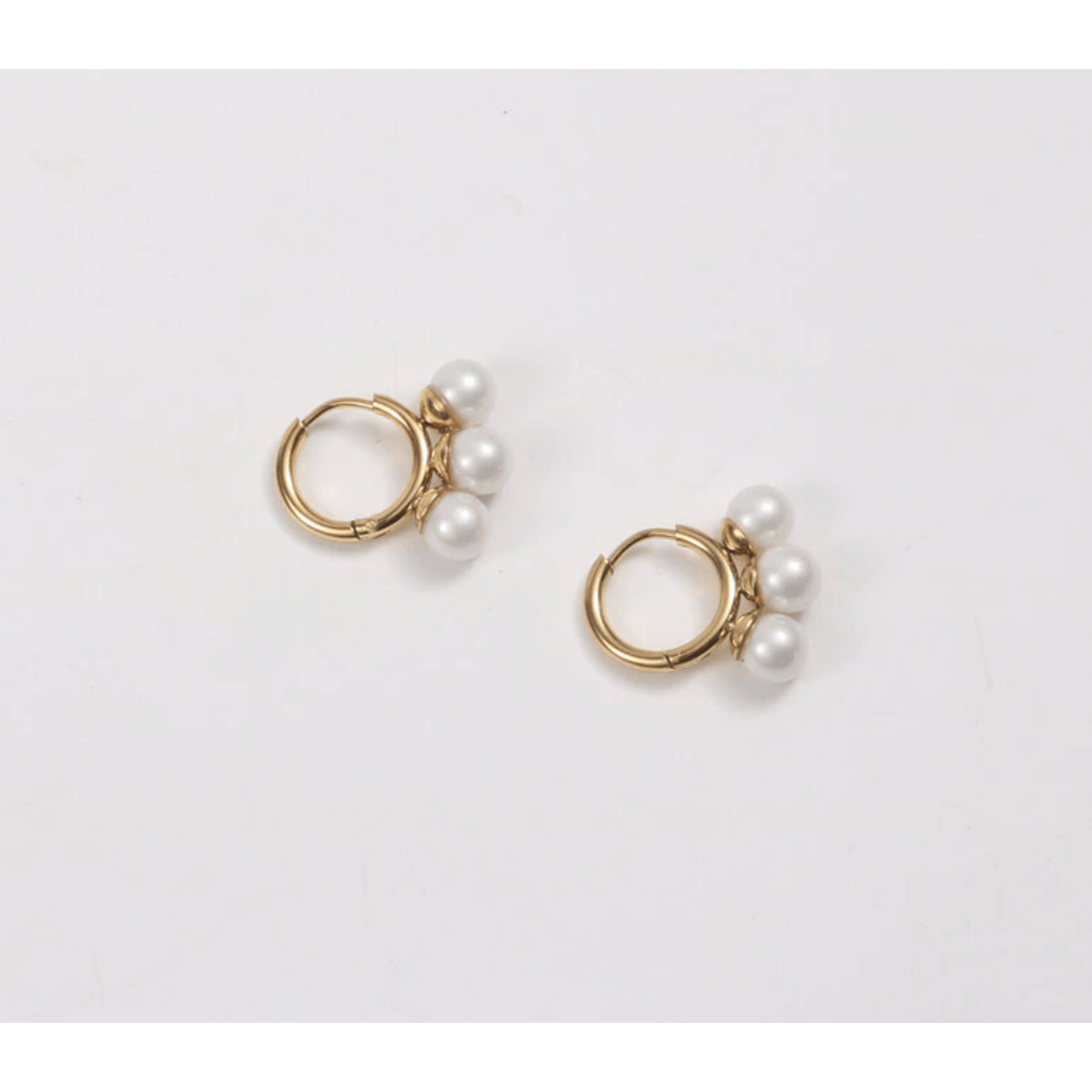 Kiril - Triple Pearl Row Gold Huggie Earrings