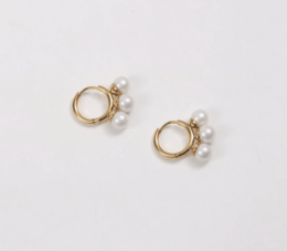 Kiril - Triple Pearl Row Gold Huggie Earrings
