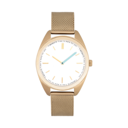 Gold-toned stainless steel watch with minimalist dial design.