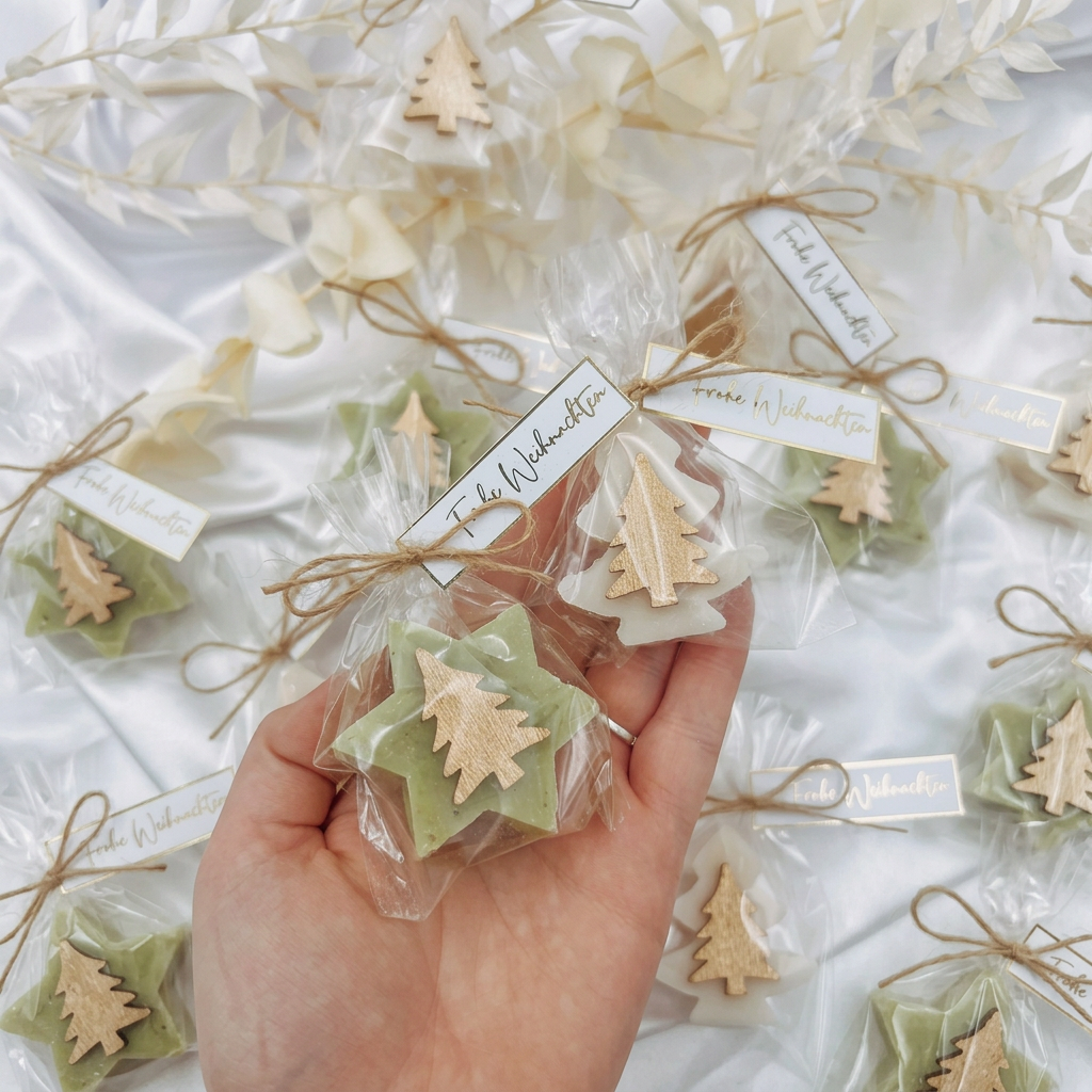 Christmas soap “Merry Christmas” – star or Christmas tree | Guest gift & employee gift