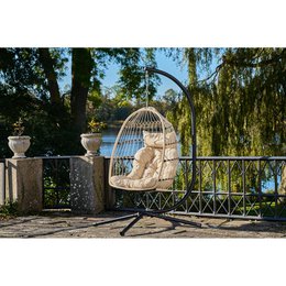 Patras Hanging chair, steel stand, foldable seat, incl. cushions, beige/grey/black