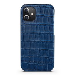 iPhone 12 Pro Hoesje Van Donkerblauw Leer Met Kroko Print