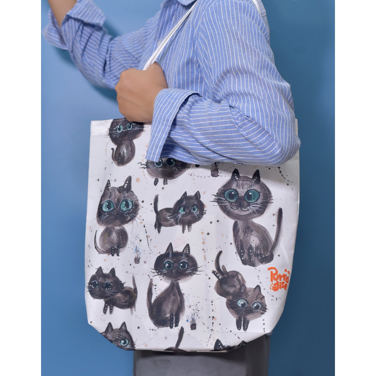 Purradise by P-Dit Canvas boodschappentas - Volledig bedrukte katten aan twee zijden