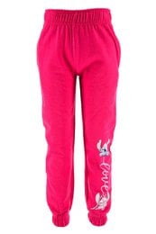 Bright pink kids jogging pants with Lilo and Stitch graphics, officially licensed product.